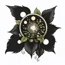 moon phases, boho style  with ivy tattoo design idea