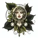 moon phases, boho style  with ivy tattoo design idea