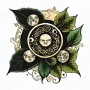 moon phases, boho style  with ivy tattoo design idea