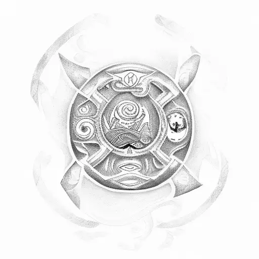 A unique combination of Maori symbols and sea kayaking imagery, representing the client's love for both tattoo design idea