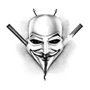 guy fawkes mask, hacker, with wood tattoo design idea