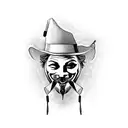 guy fawkes mask, hacker, with wood tattoo design idea