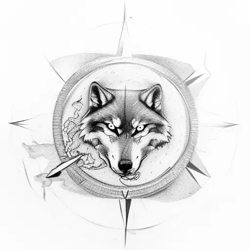A compass with a wolf howling at the moon, reflecting the client's favorite things and love for exploration tattoo design idea