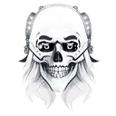 A pirate's face with a pirate hat, half of the face will have human features, and the other half of the face will have a tattoo design idea