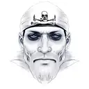 A pirate's face with a pirate hat, half of the face will have human features, and the other half of the face will have a tattoo design idea