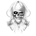 A pirate's face with a pirate hat, half of the face will have human features, and the other half of the face will have a tattoo design idea