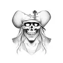 A pirate's face with a pirate hat, half of the face will have human features, and the other half of the face will have a tattoo design idea