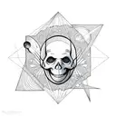 Skull Astronaut Space Planets Stars flowers Triangle frame tattoo design idea