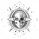Skull Astronaut Space Planets Stars flowers Triangle frame tattoo design idea