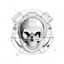 Skull Astronaut Space Planets Stars flowers Triangle frame tattoo design idea