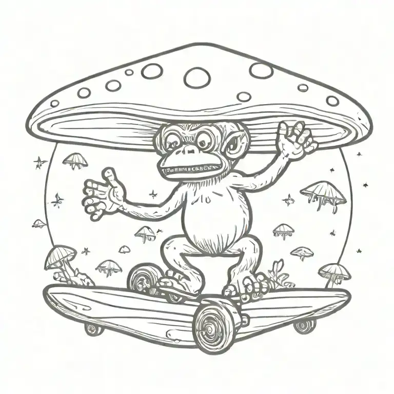 mushroom stoned ape skateboard ufo tattoo design idea