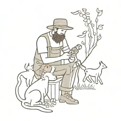 drunk gardener surrounded by different animals tattoo design idea
