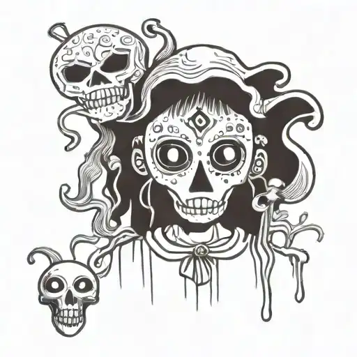 voodoo mask and mushrooms, scared tattoo design idea