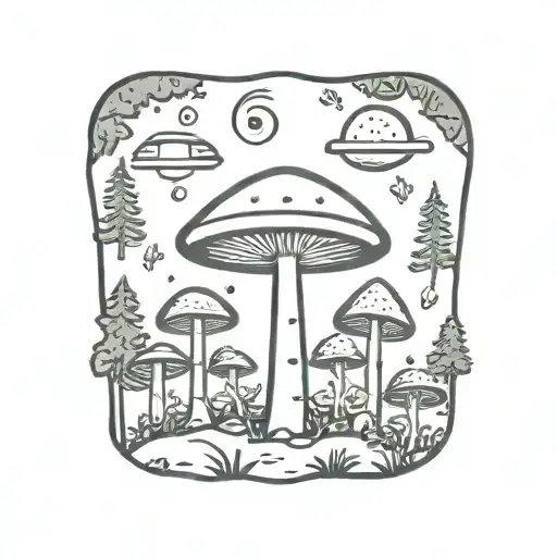 mushroom ufo forest  tattoo design idea