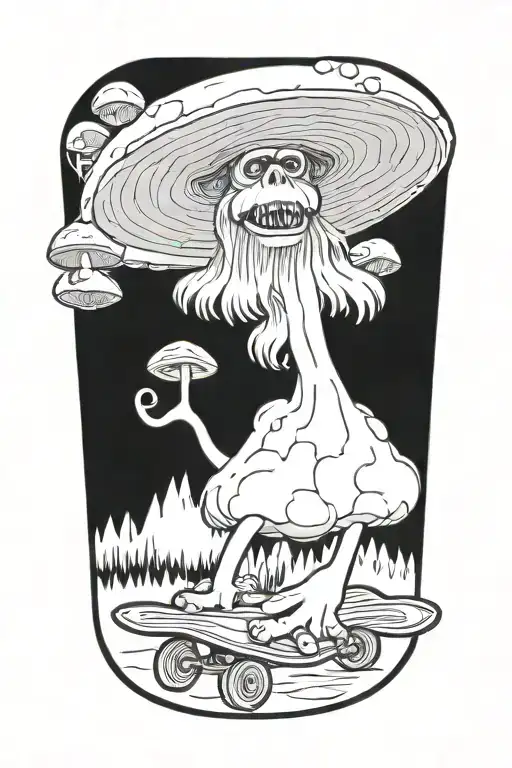 mushroom stoned ape skateboard ufo tattoo design idea