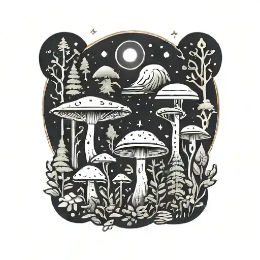 mushroom ufo forest  tattoo design idea