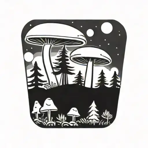 mushroom ufo forest  tattoo design idea