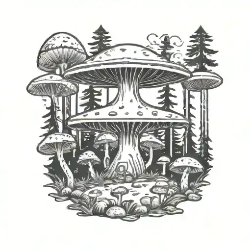 mushroom ufo forest  tattoo design idea