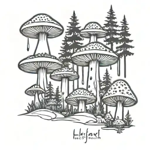 mushroom ufo forest  tattoo design idea