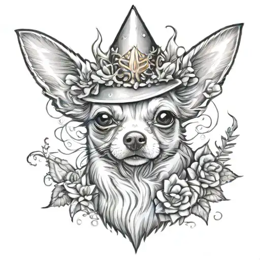 chihuahua white witch tattoo design idea