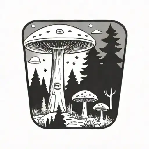 mushroom ufo forest  tattoo design idea