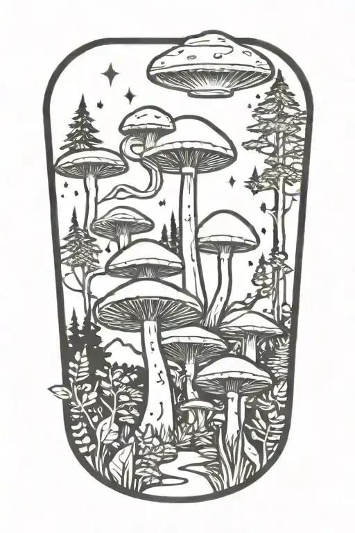 mushroom ufo forest  tattoo design idea
