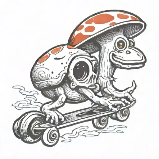 mushroom stoned ape skateboard ufo tattoo design idea