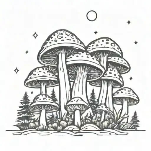 mushroom ufo forest  tattoo design idea