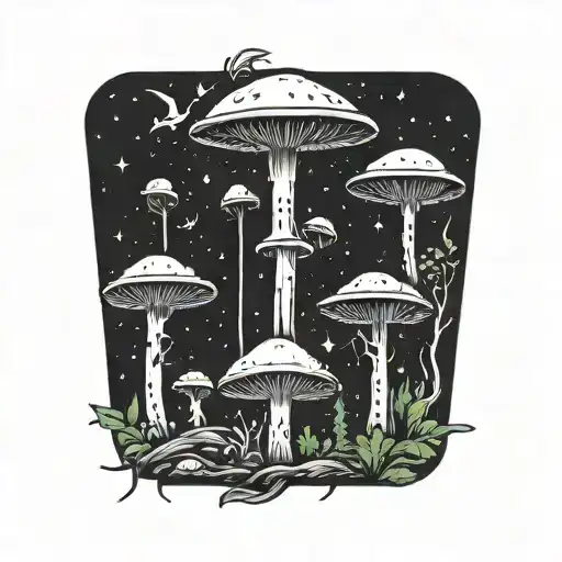 mushroom ufo forest  tattoo design idea