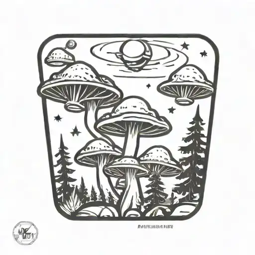 mushroom ufo forest  tattoo design idea