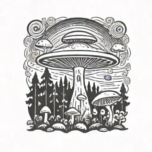 mushroom ufo forest  tattoo design idea