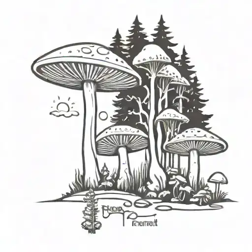 mushroom ufo forest  tattoo design idea