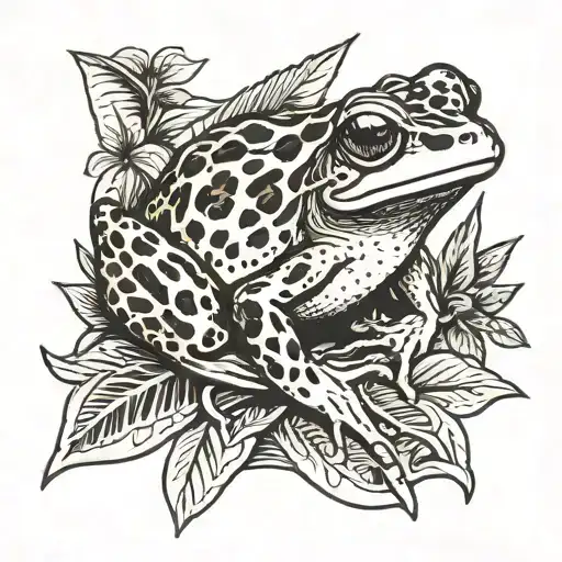 frog with jungle leaves tattoo design idea