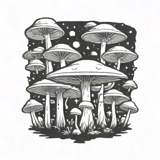 mushroom ufo forest  tattoo design idea