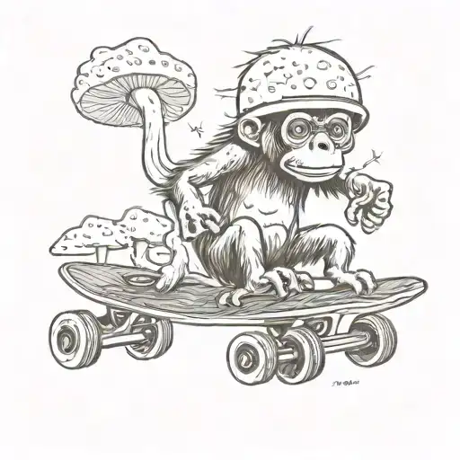 mushroom stoned ape skateboard tattoo design idea