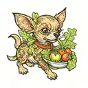 chihuahua eating vegetables tattoo design idea