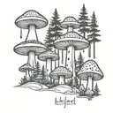 mushroom ufo forest  tattoo design idea
