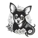 A powerful feminist symbol incorporating a chihuahua in a unique way tattoo design idea
