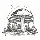 mushroom ufo forest  tattoo design idea