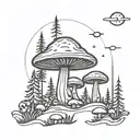 mushroom ufo forest  tattoo design idea