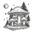 mushroom ufo forest  tattoo design idea
