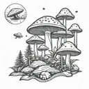 mushroom ufo forest  tattoo design idea