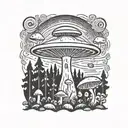 mushroom ufo forest  tattoo design idea