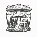 mushroom ufo forest  tattoo design idea