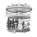 mushroom ufo forest  tattoo design idea