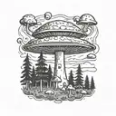 mushroom ufo forest  tattoo design idea