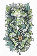 frog with jungle leaves tattoo design idea