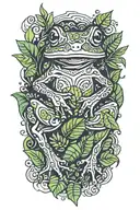 frog with jungle leaves tattoo design idea