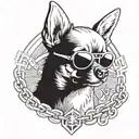 A chihuahua wearing a gold chain and sunglasses, surrounded by hip hop graffiti tattoo design idea