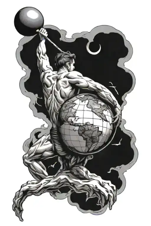 atlas carrying the earth globe in his back tattoo tattoo design idea